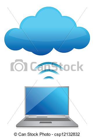 Vector   Modern Laptop Send Files To Cloud Server   Stock Illustration