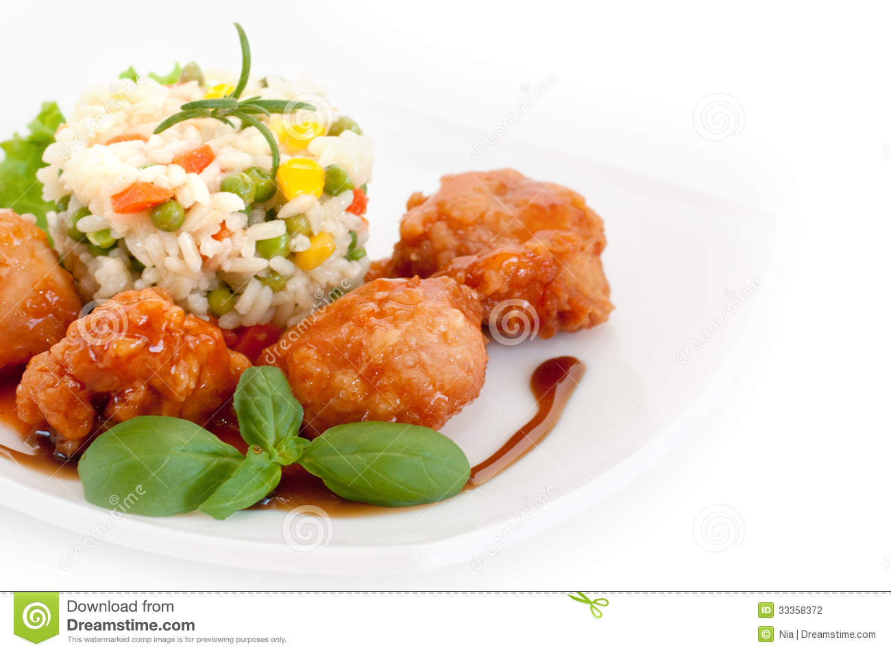 Asian Food   Chicken With Vegetables And Rice Stock Photography    
