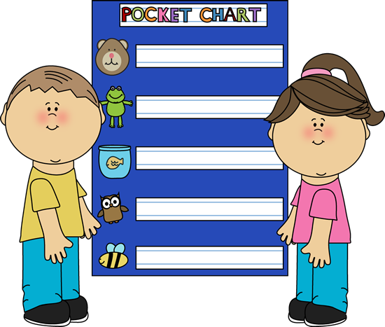 Chart Clip Art Image   Two Kids Standing In Front Of A Pocket Chart