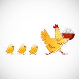 Chicken Carries A Bowl With The Eggs Stock Photos