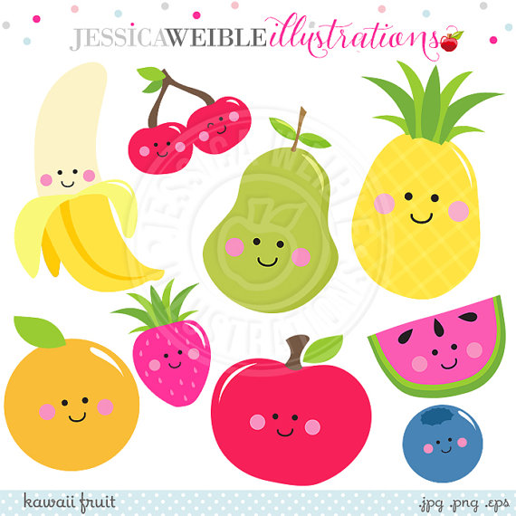 Kawaii Fruit Cute Digital Clipart Cute Fruit Clip Art Smiling Fruit