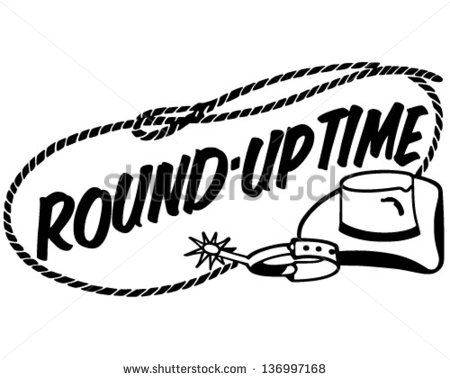 Round Up Time Banner   Retro Clip Art Illustration   Stock Vector