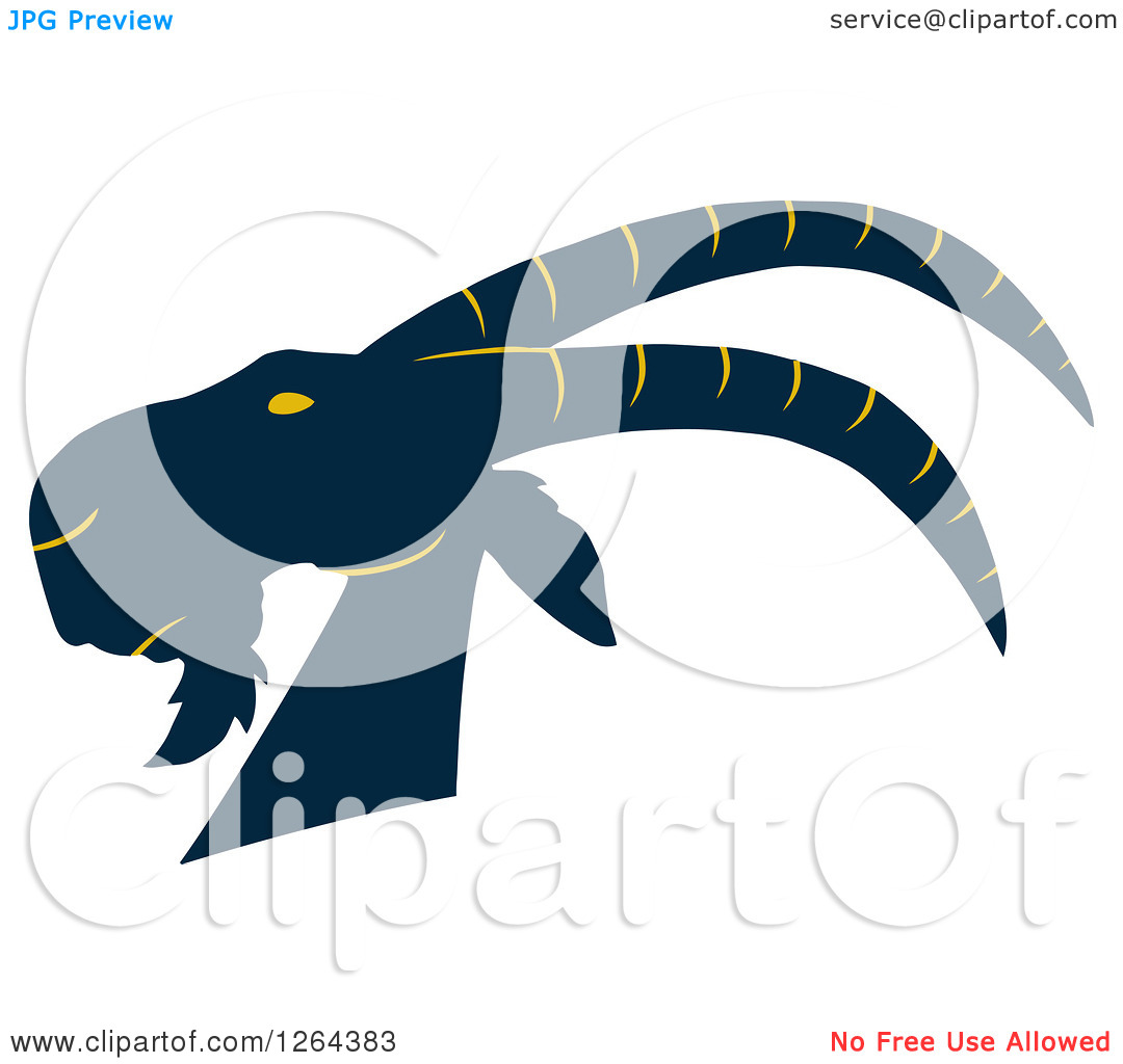 Clipart Of A Navy Blue And Yellow Buck Goat Head   Royalty Free Vector
