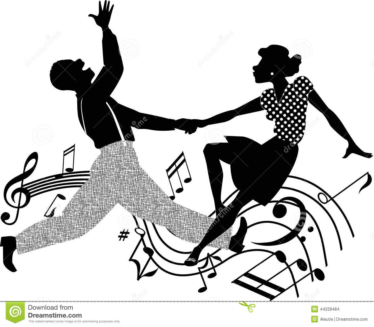 Silhouette Vector Illustration Of An African American Couple Dancing