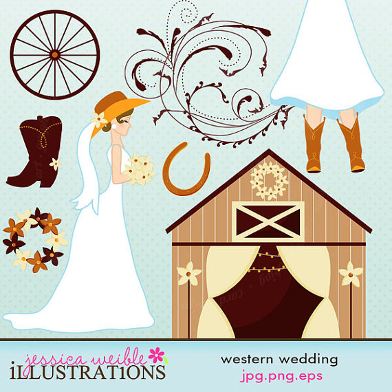 Wedding Cute Digital Clipart   Commercial Use Ok   Cowboy Wedding