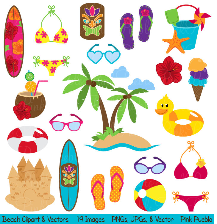 Beach Clipart Clip Art Summer Vacation Travel By Pinkpueblo