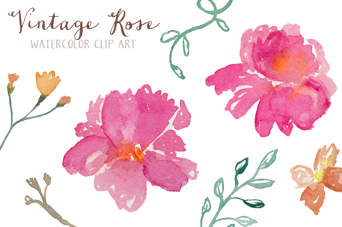 Home Clip Art Vintage Roses Watercolor Clip Art