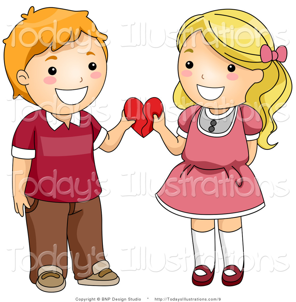 Vector Clipart Of A Valentine Kid Couple Holding A Heart By Bnp Design