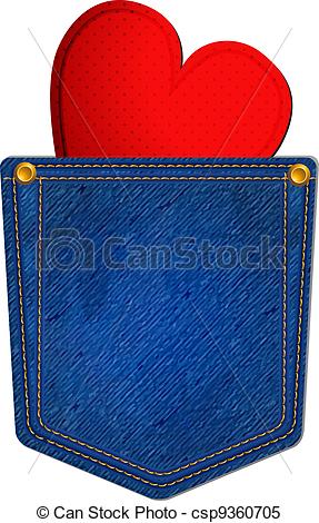 Clipart Vector Of Blue Jean Pocket With Heart   Jean Pocket Decorated