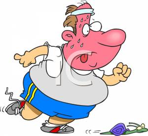 An Overweight Man Being Outrun By A Snail   Royalty Free Clipart