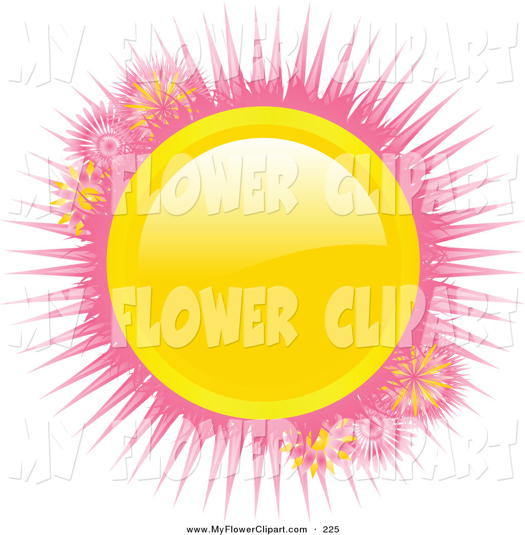 Clip Art Of A Bright Shiny Yellow Sun Orb With Pink Spikes On A White