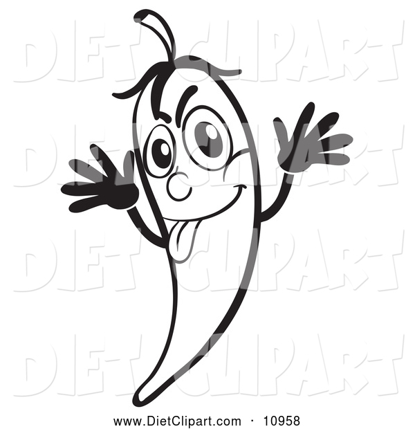 Diet Clip Art Of A Silly Black And White Chili Pepper By Colematt