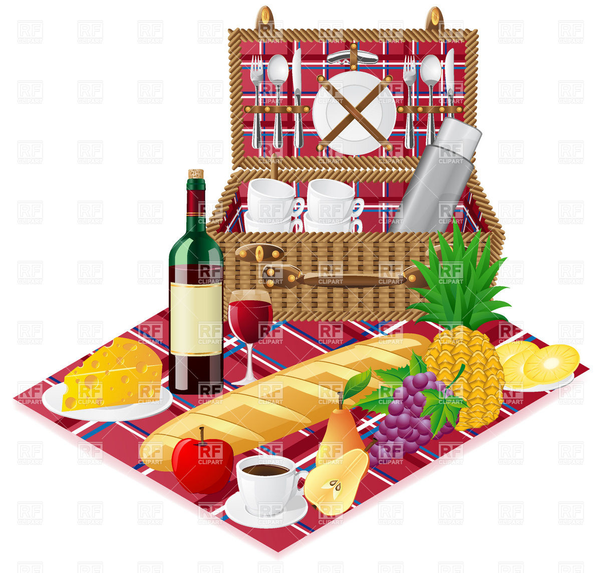 Open Picnic Basket Tableware And Foods Download Royalty Free Vector
