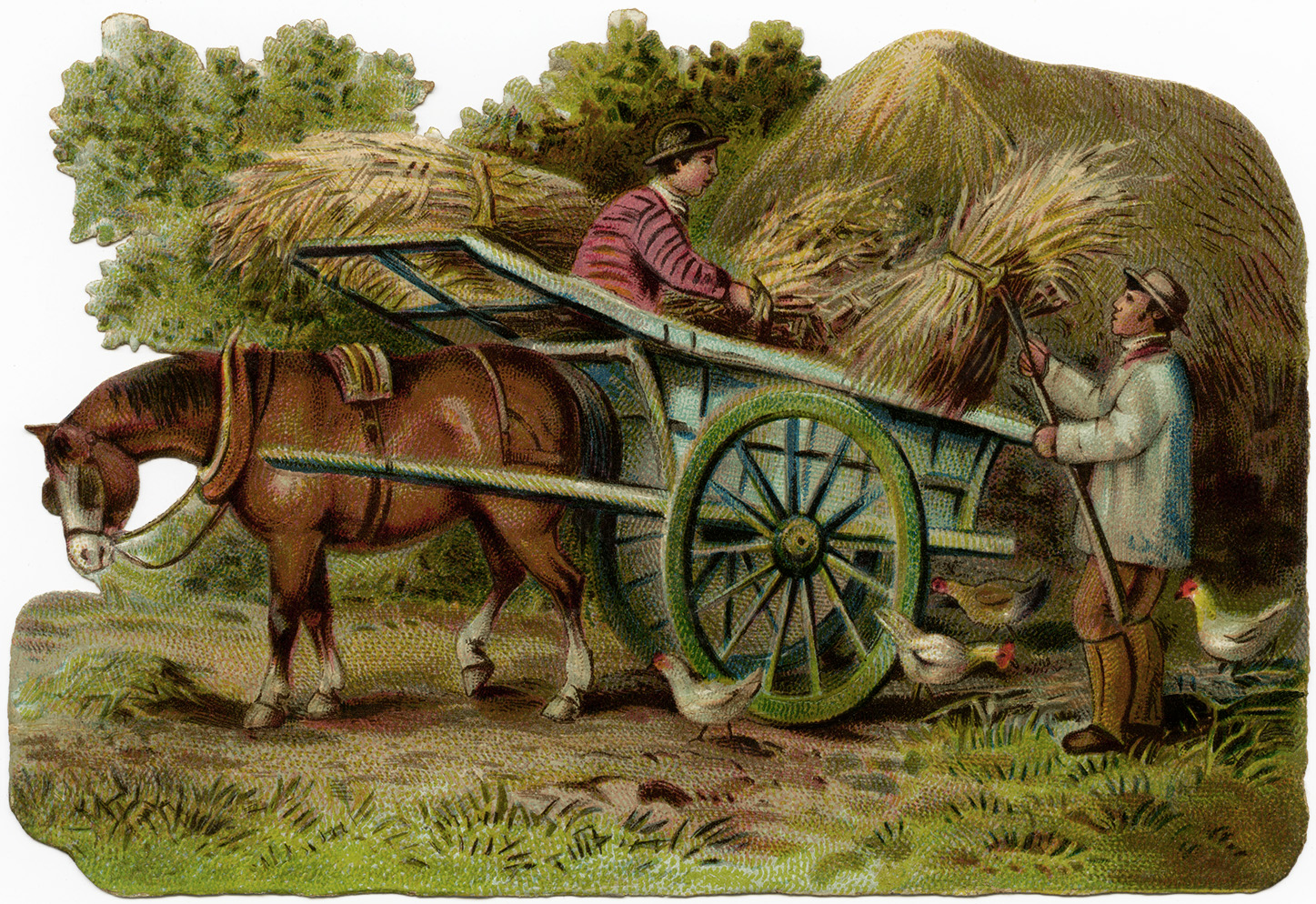 Victorian Farm Scene Vintage Farm Clip Art Horse Drawn Wagon Clipart