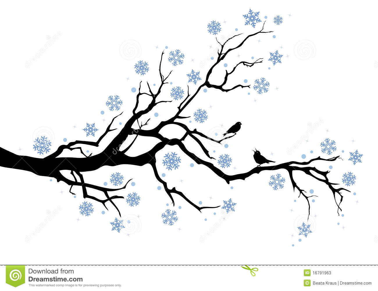 Winter Tree With Snowflakes And Birds Background