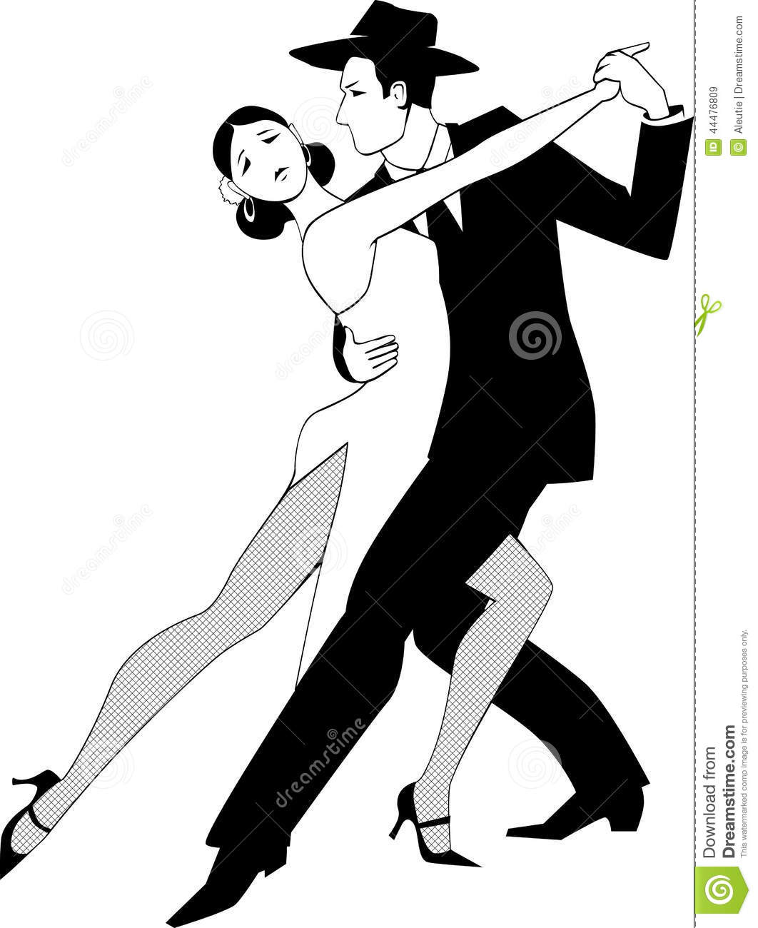 Black Line Vector Drawing Of A Couple Dancing Tango No White Will