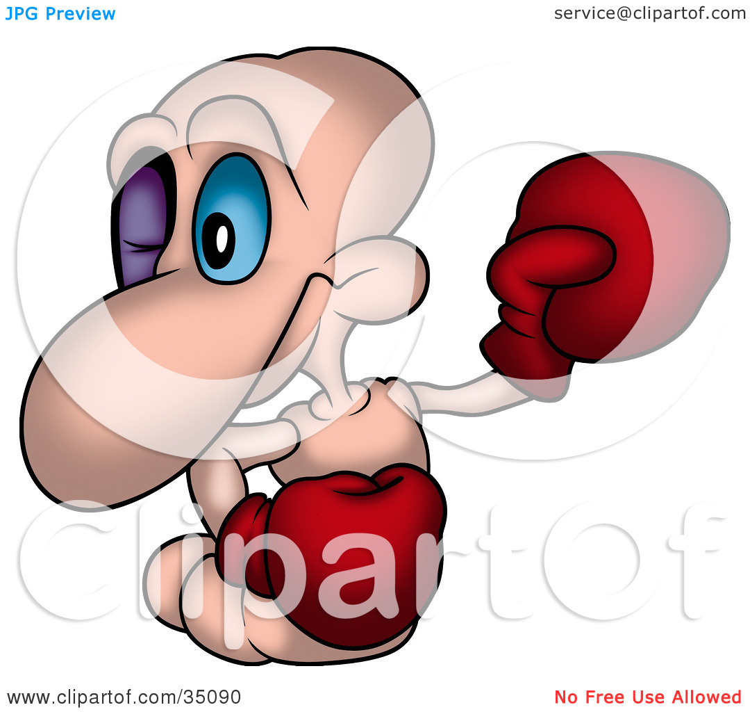 Clipart Illustration Of A Pink Worm With A Black Eye Wearing Boxing