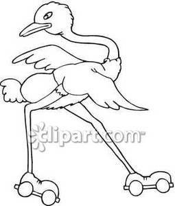 Black And White Ostrich On Roller Skates   Royalty Free Clipart    
