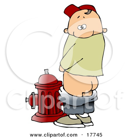 Boy Baring His Buns While Urinating On A Fire Hydrant And Looking Back