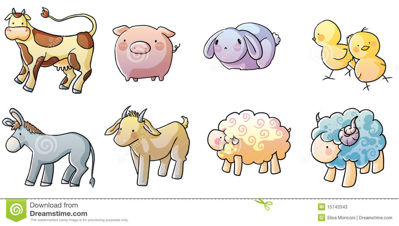 Eight Icons Of Farm Animals Drawn With A Graceful Style And Brilliant