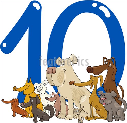 Illustration Of Cartoon Illustration With Number Ten And Group Of Dogs