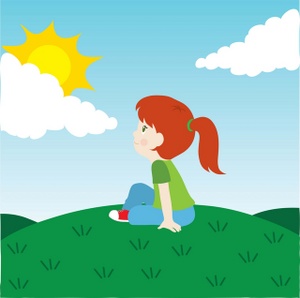 Outdoors Clipart Image   A Little Girl Sitting On A Hill Under The Sun