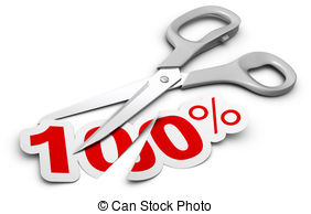 Scissors And 100 Percent Label Cutted In Two Parts Symbol Of Discount