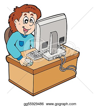Vector Stock   Cartoon Boy Working With Computer  Clipart Illustration