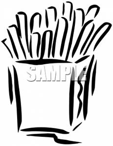 Black And White Box Of French Fries   Royalty Free Clipart Picture