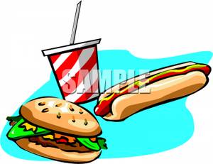 Hot Dog Hamburger And Soft Drink   Royalty Free Clipart Picture