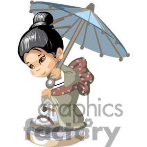 Small Asian Girl Holding An Umbrella