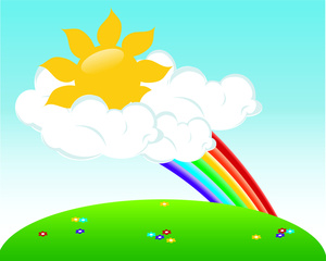 Sunshine Clipart Image   Partly Cloudy But Mostly Sunny With Rainbows