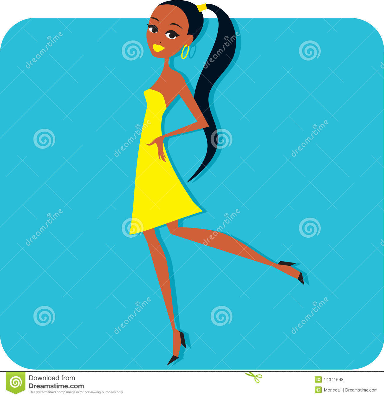 Cartoon Illustration Clipart Of African American Girl Wearing A Yellow