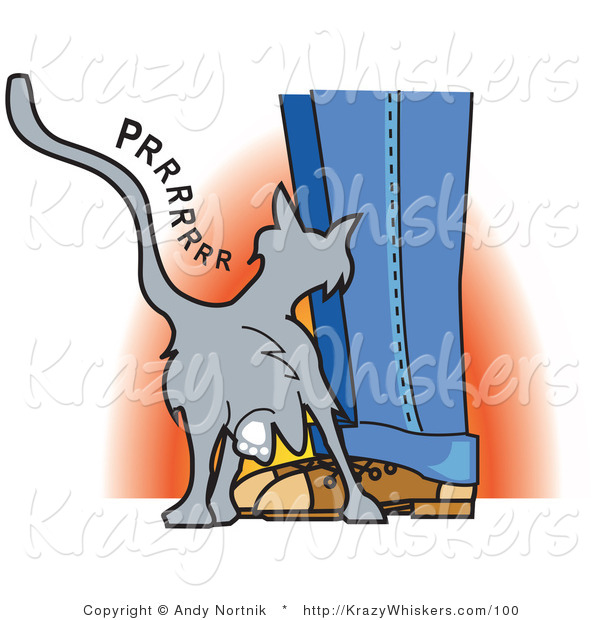 Critter Clipart Of A Cute Gray Cat Purring And Rubbing Up Against A