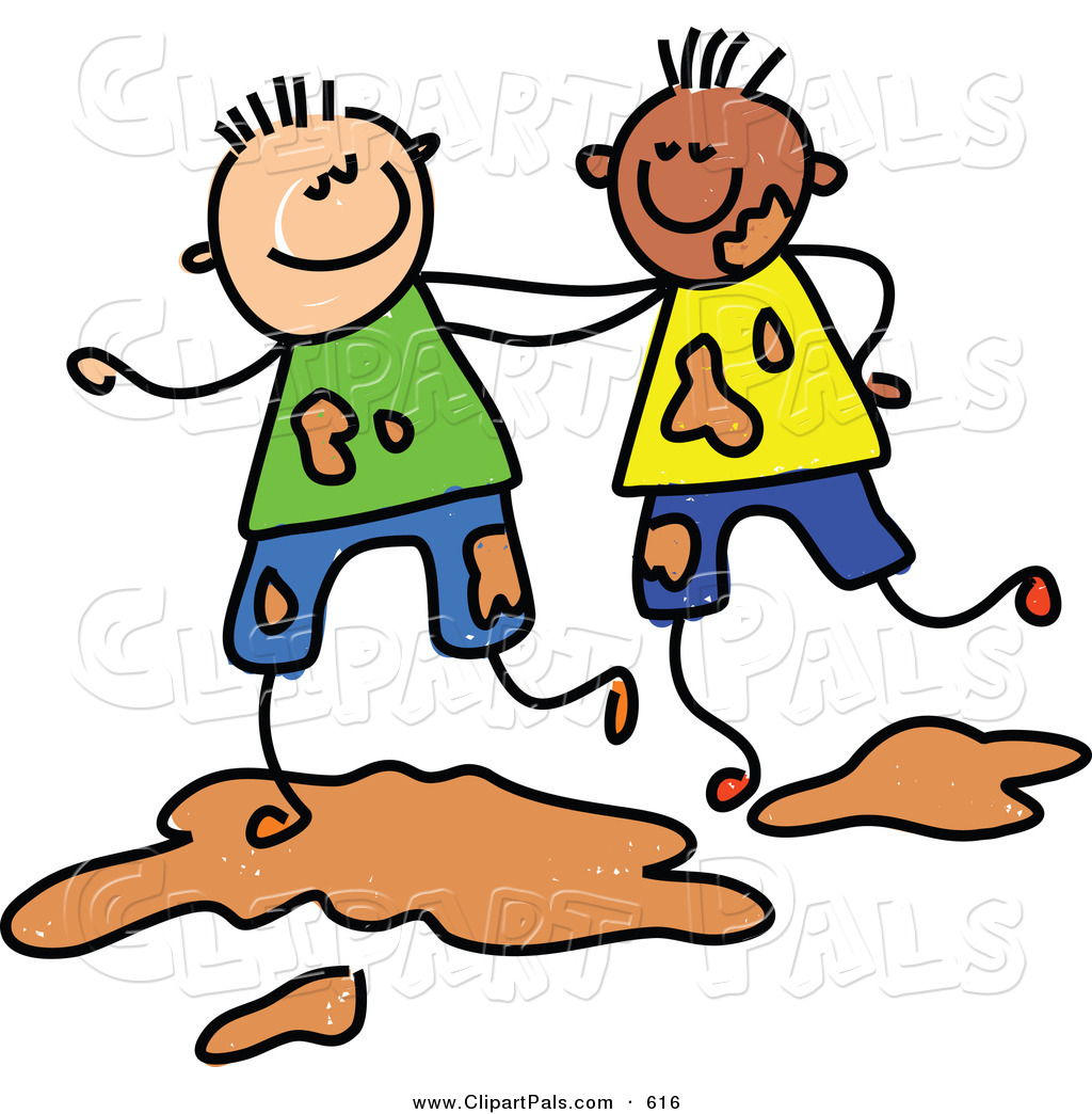 Playing Together In Mud Cute Black Boy And Girl Playing With Toys On A