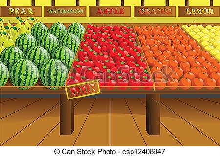 Eps Vector Of Grocery Store Produce Aisle   A Vector Illustration Of