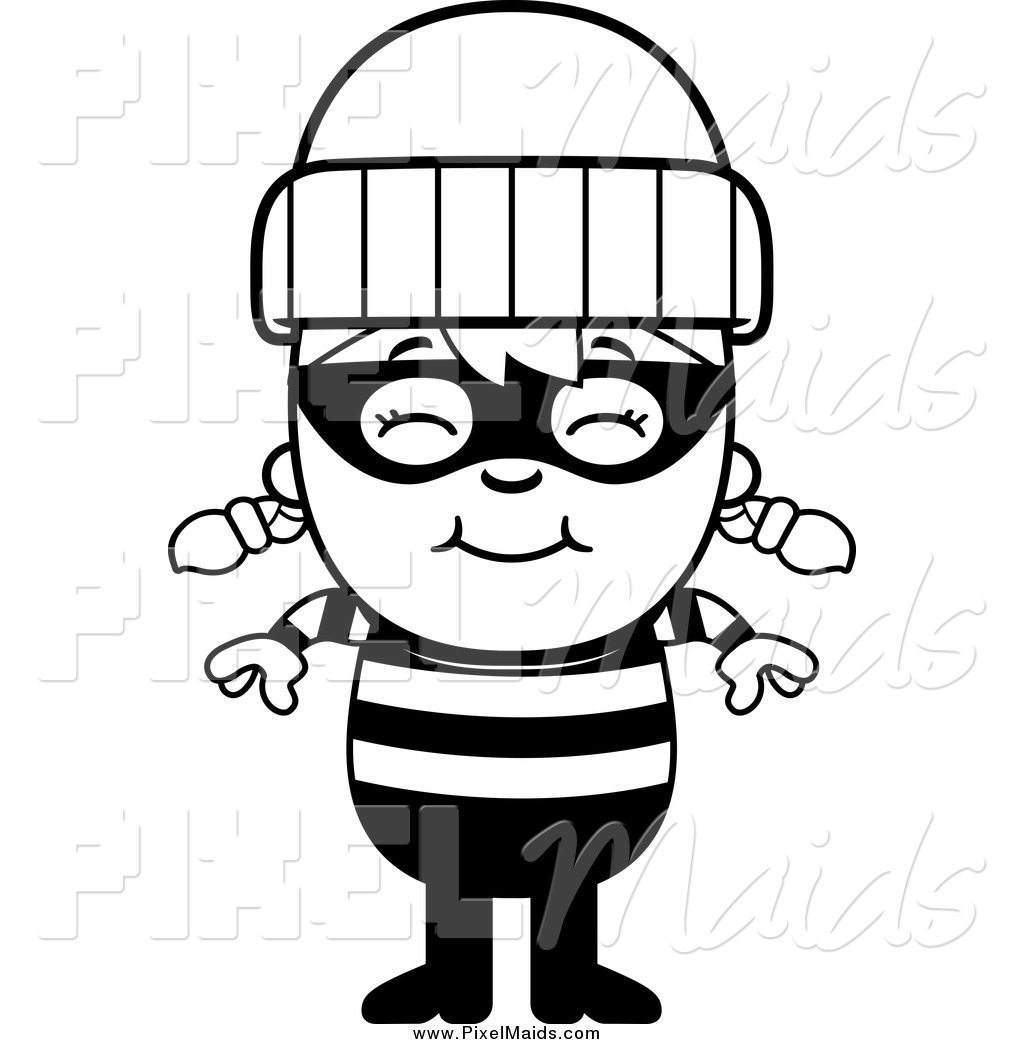Larger Preview  Clipart Of A Black And White Happy Robber Girl Smiling