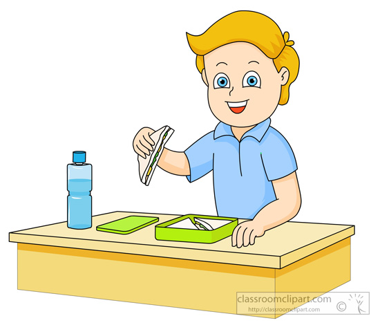 School   Boy Eating Sandwich From Lunch Box   Classroom Clipart