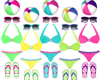 Beach Balls Bikinis Sunglasses Beach Pool Party Instant Download Clip