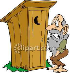 Of A Hillbilly Hurrying To The Outhouse   Royalty Free Clipart Picture