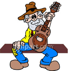 Old Cowboy Holding A Guitar   Royalty Free Clipart Picture
