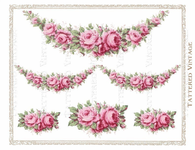 Pink Roses Garland Instant Download No 231 Png By Tatteredvintage