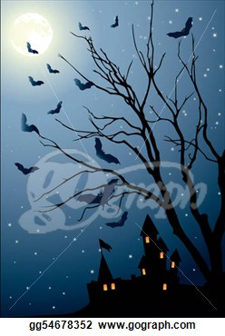 With A Tree In A Full Moon On The Eve Of Halloween  Clipart Gg54678352