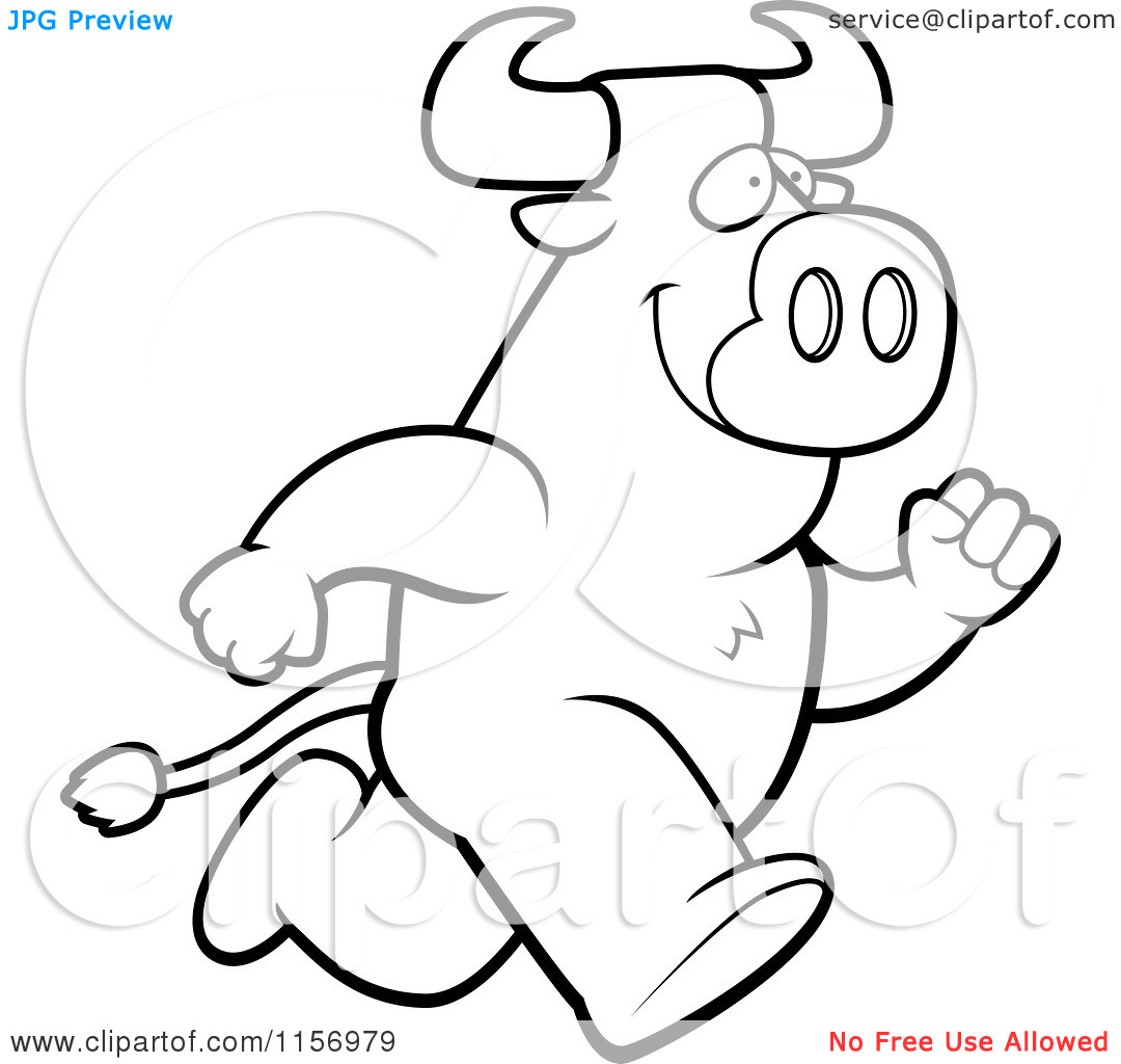 Black And White Bull Running Upright   Vector Outlined Coloring Page