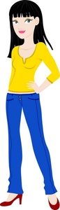 Brunette Woman Clipart Image   A Young Woman Wearing Jeans And A Half