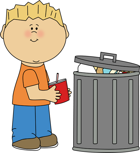 Clip Art Image   Kid Picking Up Trash And Placing It Into A Trash Can