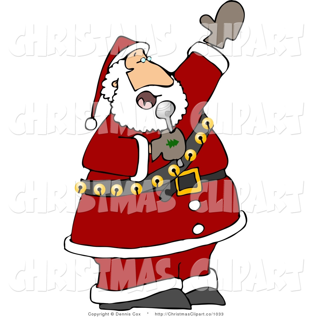 Clipart Of Santa Singing Karaoke Christmas Music Into A Microphone
