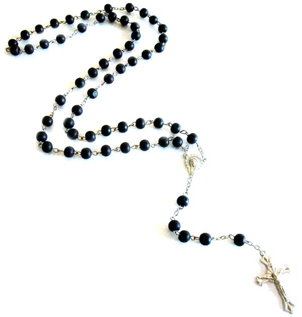 Brand New Black Wooden Beaded Rosary Necklace W  Silver Tone Crucifix