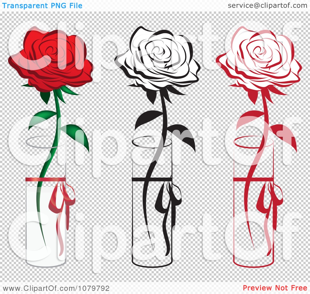 Clipart Set Of Red And Black Single Roses In Vases   Royalty Free    