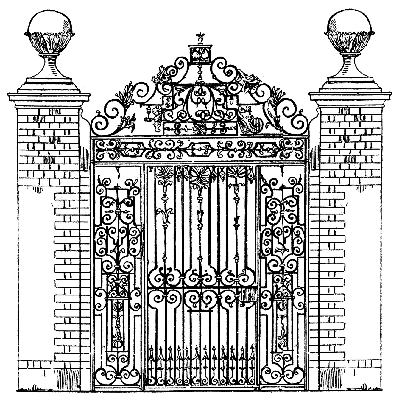 Vintage Clip Art   Ornate Iron Gate   Scrolls   The Graphics Fairy